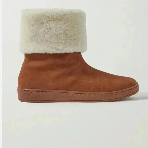 New Porte & Paire shearling-trimmed suede boots sz 10 - Picture 2 of 9
